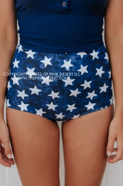 PINK DESERT HIGH WAIST SWIM BOTTOM IN SPANGLED STAR PRINT