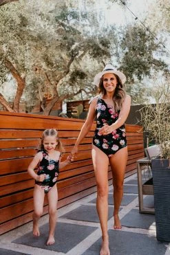 GIRLS ONE SHOULDER BOW ONE PIECE IN LE FLEUR BY PINK DESERT