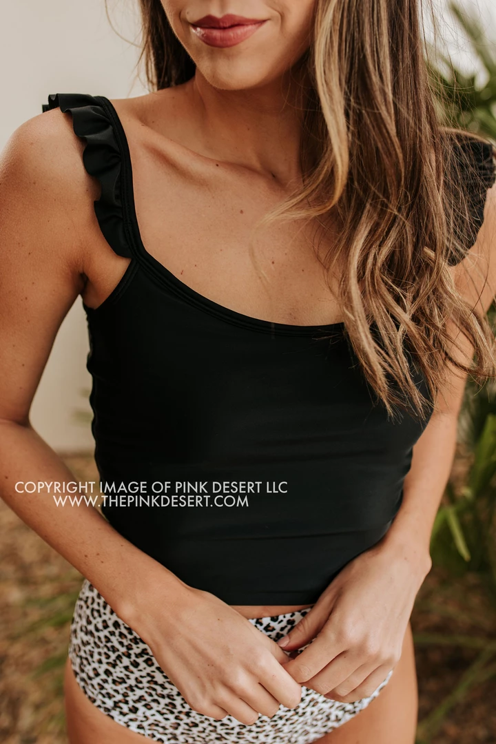 PINK DESERT SWEETY FLUTTER CROP SWIM TOP IN BLACK 3 PINK DESERT SWEETY FLUTTER CROP SWIM TOP IN BLACK