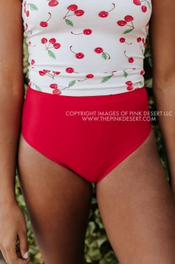 PINK DESERT VINTAGE HIGH WAIST SWIM BOTTOM IN CHERRY RED