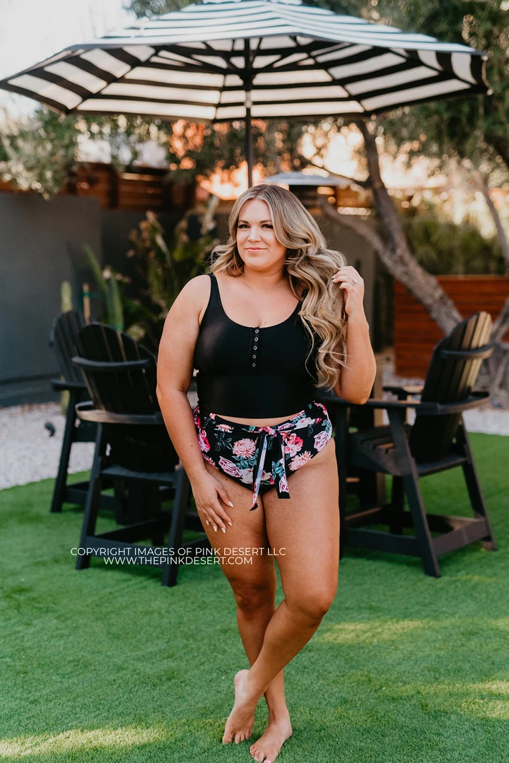 BUTTON FRONT MIDKINI SWIM TOP IN BLACK BY PINK DESERT 2 BUTTON FRONT MIDKINI SWIM TOP IN BLACK BY PINK DESERT