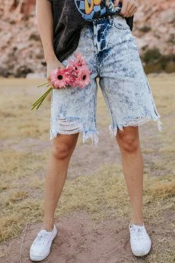 Insane Gene THE BRANDI ACID WASHED BERMUDA SHORTS IN MEDIUM WASH BOTTOMS