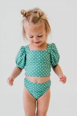 GIRLS PUFF SLEEVE SWIM TOP IN CIAO! POLKA DOT BY PINK DESERT