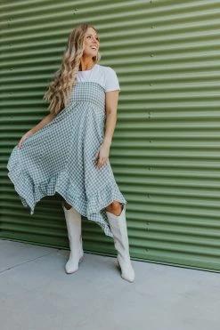 Ces Femme THE GEORGINA SMOCKED GINGHAM SKIRT IN BLUE SAGE