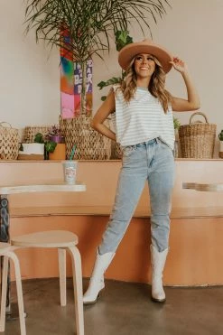 Moodie THE MACK MUSCLE TEE IN MINT STRIPES