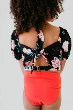 GIRLS PUFF SLEEVE SWIM TOP IN LE FLEUR BY PINK DESERT