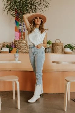 Moodie THE MACK MUSCLE TEE IN MINT STRIPES