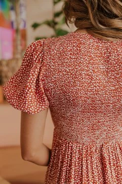 Elloh THE PEYTON PUFF SLEEVE DRESS IN PERSIMMON DRESSES