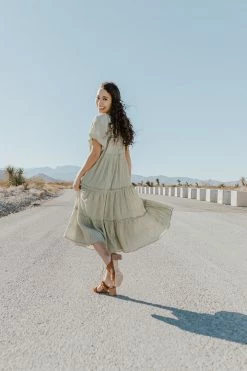 Mikarose THE SANDRA TIERED DRESS IN SEACREST GREEN DRESSES