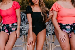 PUFF SLEEVE ONE PIECE IN BLACK BY PINK DESERT SWIM