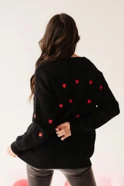 Miss Sparkling THE QUEEN OF HEARTS SWEATER IN BLACK TOPS