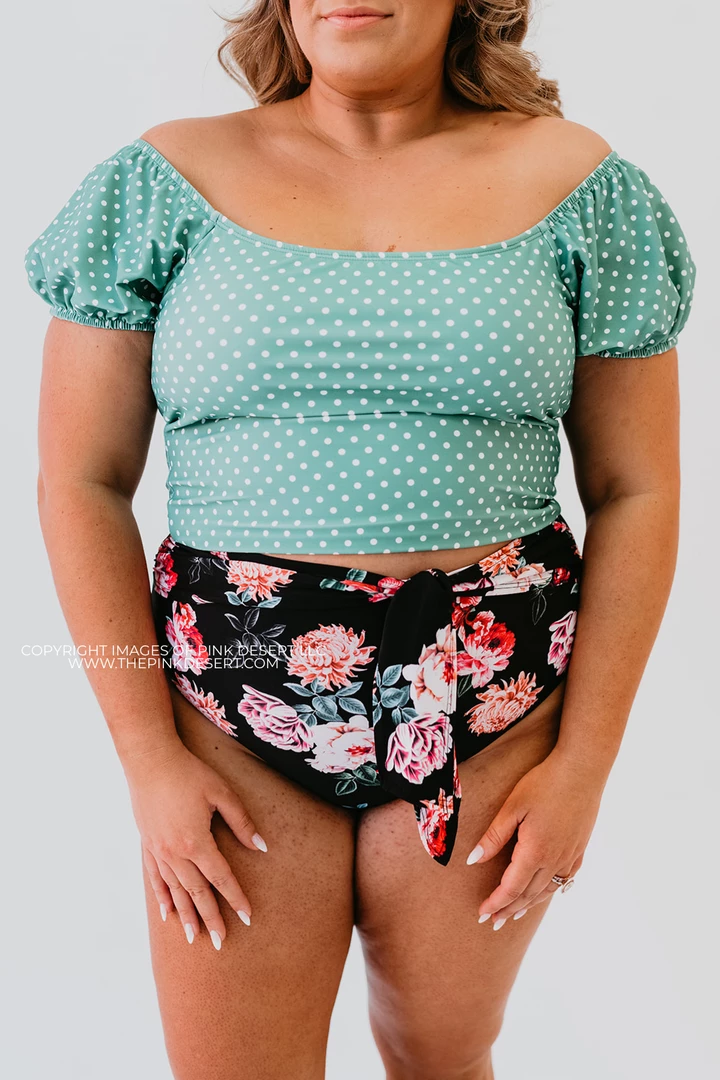 HIGH WAIST TIE FRONT SWIM BOTTOMS IN LE FLEUR BY PINK DESERT 5 HIGH WAIST TIE FRONT SWIM BOTTOMS IN LE FLEUR BY PINK DESERT