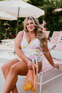 SWIM SARAH WRAP ONE PIECE IN CITRUS BY SASSY RED LIPSTICK X PINK DESERT