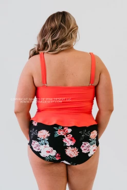 SWIM ELEVATED PEPLUM TANKINI IN BISOU RASPBERRY BY PINK DESERT