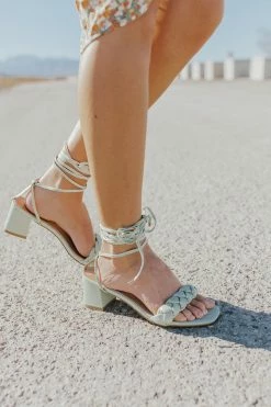 Verona Collection THE MARILYN BRAIDED HEELS IN MINT SHOES