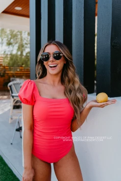 PUFF SLEEVE ONE PIECE IN BISOU RASPBERRY BY PINK DESERT SWIM