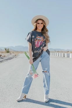 JUST PANMACO INC. THE JAMIE HIGH RISE DAD JEANS IN LIGHT WASH BOTTOMS