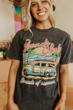 Lotus Fashion THE BEACH CLUB GRAPHIC TEE IN WASHED BLACK TOPS