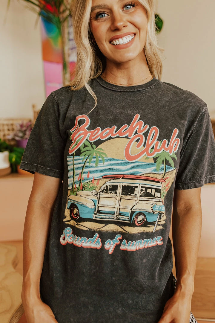 Lotus Fashion THE BEACH CLUB GRAPHIC TEE IN WASHED BLACK TOPS 1 Lotus Fashion THE BEACH CLUB GRAPHIC TEE IN WASHED BLACK TOPS