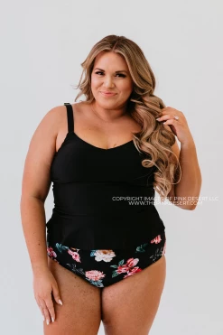 ELEVATED PEPLUM TANKINI IN BLACK BY PINK DESERT