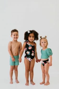 GIRLS ONE SHOULDER BOW ONE PIECE IN LE FLEUR BY PINK DESERT