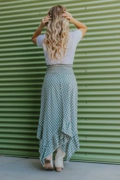 Ces Femme THE GEORGINA SMOCKED GINGHAM SKIRT IN BLUE SAGE