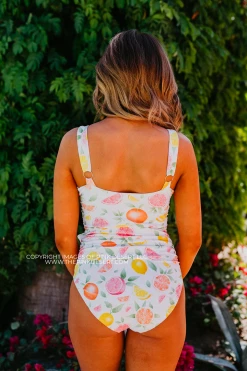 SWIM SARAH WRAP ONE PIECE IN CITRUS BY SASSY RED LIPSTICK X PINK DESERT