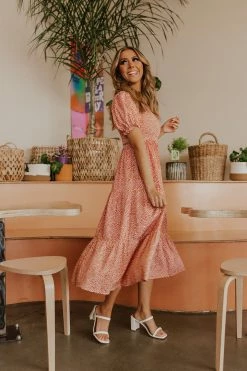 Elloh THE PEYTON PUFF SLEEVE DRESS IN PERSIMMON DRESSES