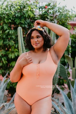 BUTTON FRONT ONE PIECE IN RIBBED ORANGE DREAMSICLE BY SASSY RED LIPSTICK X PINK DESERT SWIM