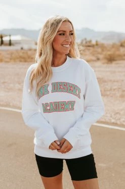 THE PINK DESERT ACADEMY PULLOVER IN WHITE BY PINK DESERT 14 THE PINK DESERT ACADEMY PULLOVER IN WHITE BY PINK DESERT