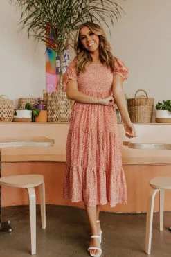 Elloh THE PEYTON PUFF SLEEVE DRESS IN PERSIMMON DRESSES