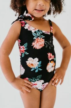 GIRLS ONE SHOULDER BOW ONE PIECE IN LE FLEUR BY PINK DESERT