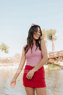 PINK DESERT NOT YOUR MAMA'S SWIM SKIRT IN CHERRY RED