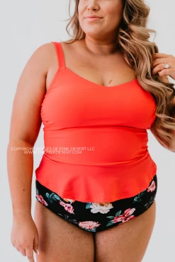 SWIM ELEVATED PEPLUM TANKINI IN BISOU RASPBERRY BY PINK DESERT