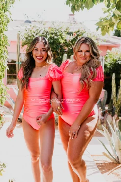 PUFF SLEEVE ONE PIECE IN VINTAGE BARBIE PINK SHIMMER BY SASSY RED LIPSTICK X PINK DESERT