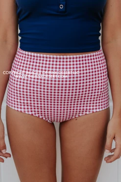 PINK DESERT HIGH WAIST SWIM BOTTOM IN SUMMER GINGHAM