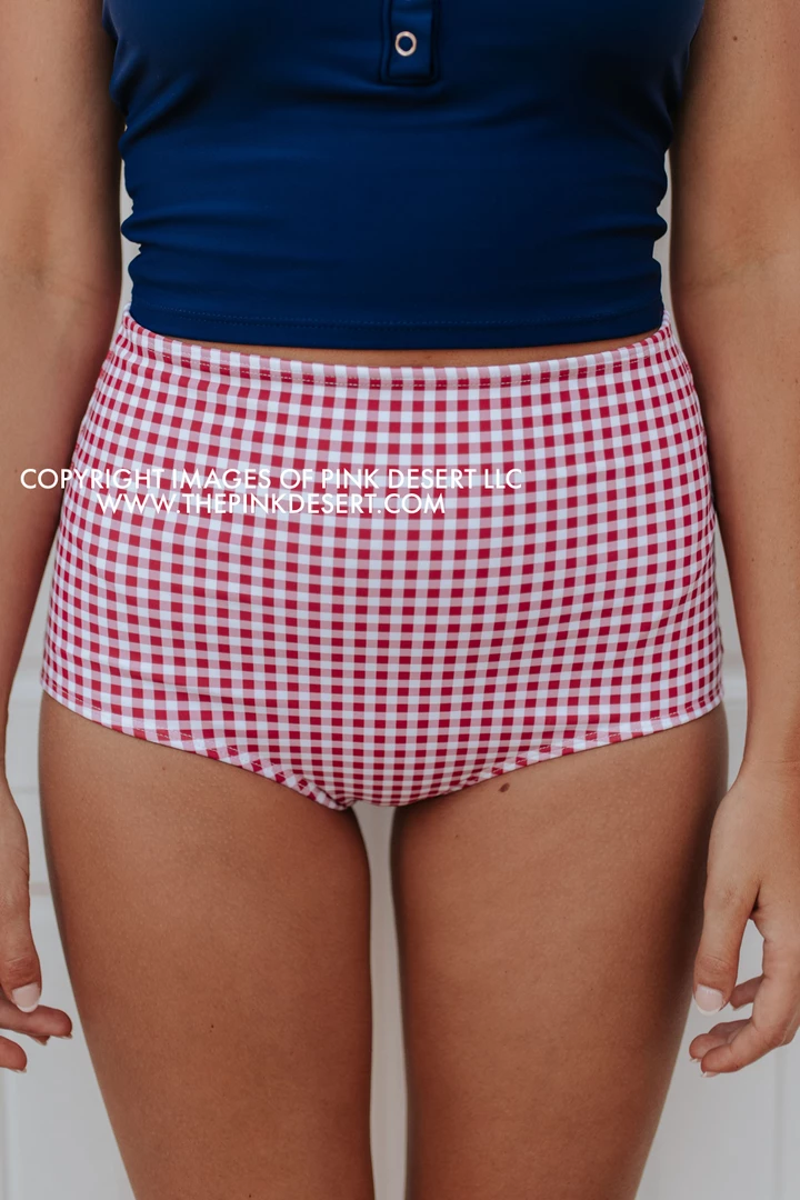 PINK DESERT HIGH WAIST SWIM BOTTOM IN SUMMER GINGHAM 1 PINK DESERT HIGH WAIST SWIM BOTTOM IN SUMMER GINGHAM