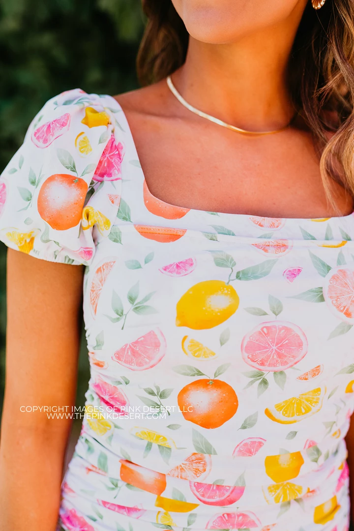 SWIM PUFF SLEEVE ONE PIECE IN CITRUS PRINT BY SASSY RED LIPSTICK X PINK DESERT 17 SWIM PUFF SLEEVE ONE PIECE IN CITRUS PRINT BY SASSY RED LIPSTICK X PINK DESERT