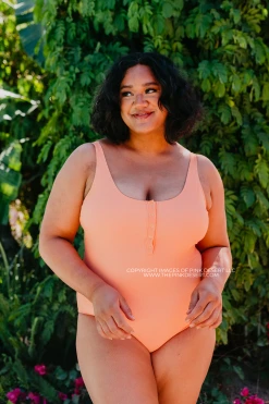 BUTTON FRONT ONE PIECE IN RIBBED ORANGE DREAMSICLE BY SASSY RED LIPSTICK X PINK DESERT SWIM