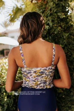 PINK DESERT MINI RUFFLE CROP PEPLUM SWIM TOP IN WILD LAVENDER