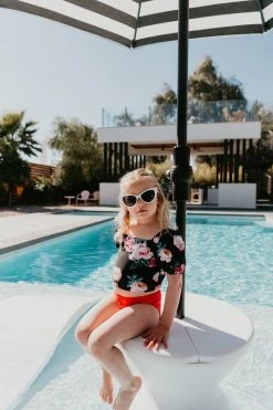 GIRLS PUFF SLEEVE SWIM TOP IN LE FLEUR BY PINK DESERT