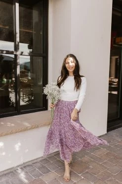 Polagram/Baevely SKIRTS THE LARSA FLORAL MIDI SKIRT IN LILAC