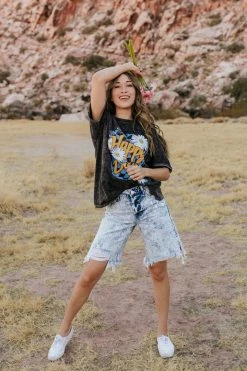 Insane Gene THE BRANDI ACID WASHED BERMUDA SHORTS IN MEDIUM WASH BOTTOMS