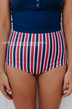 PINK DESERT HIGH WAIST SWIM BOTTOM IN AMERICANA STRIPE