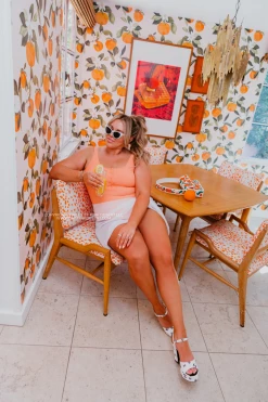 BUTTON FRONT ONE PIECE IN RIBBED ORANGE DREAMSICLE BY SASSY RED LIPSTICK X PINK DESERT SWIM