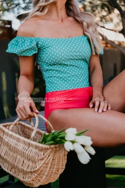 PUFF SLEEVE MIDKINI SWIM TOP IN CIAO! POLKA DOT BY PINK DESERT