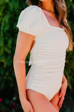 PUFF SLEEVE ONE PIECE IN RIBBED PINA COLADA BY SASSY RED LIPSTICK X PINK DESERT SWIM 14 PUFF SLEEVE ONE PIECE IN RIBBED PINA COLADA BY SASSY RED LIPSTICK X PINK DESERT SWIM