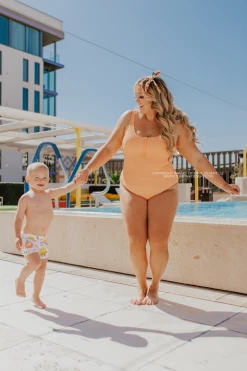 BUTTON FRONT ONE PIECE IN RIBBED ORANGE DREAMSICLE BY SASSY RED LIPSTICK X PINK DESERT SWIM