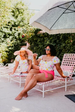 PUFF SLEEVE MIDKINI SWIM TOP IN CITRUS PRINT BY SASSY RED LIPSTICK X PINK DESERT