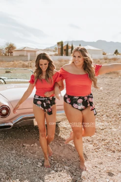 PUFF SLEEVE MIDKINI SWIM TOP IN BISOU RASPBERRY BY PINK DESERT